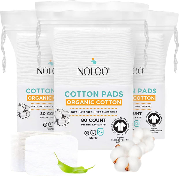 NOLEO Organic Cotton Pads - XL 3.54"x4.33" (240x Count)