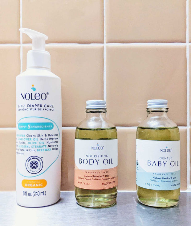 NOLEO Gentle Baby Oil – Natural Massage Oil for Babies | Soothes, Relaxes & Nourishes Delicate Skin | 4oz Glass Bottle