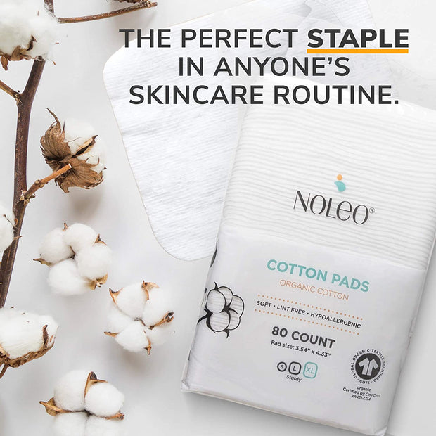 NOLEO Organic Cotton Pads - XL 3.54"x4.33" (240x Count)