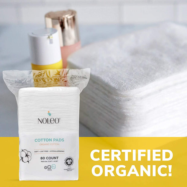 NOLEO Organic Cotton Pads - XL 3.54"x4.33" (240x Count)