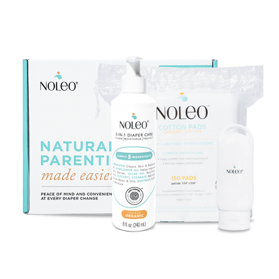 NOLEO Baby Box - NOLEO 3-IN-1, Organic Cotton Pads, Refillable Travel Bottle